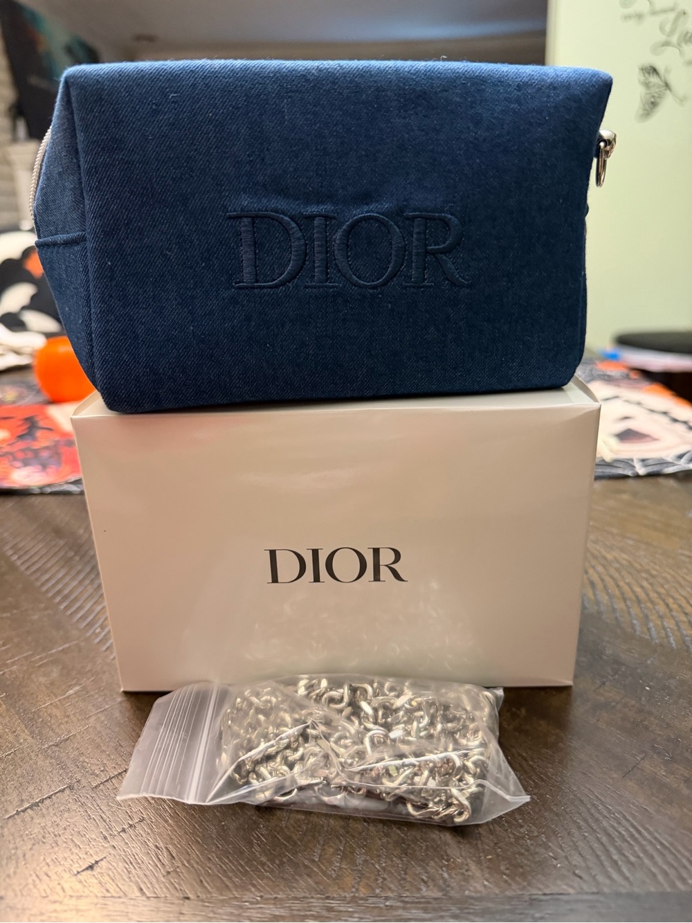 Dior Navy Embroidered Cosmetic Pouch